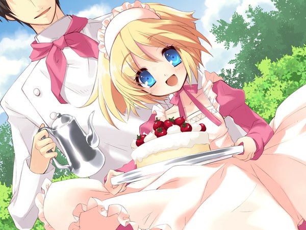 Anime picture 1600x1200 with alice parade makino arisu odoodo funny itou noiji short hair blue eyes blonde hair game cg maid