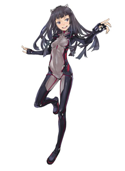 Anime picture 1041x1422 with guilty crown production i.g tsugumi redjuice single long hair tall image fringe animal ears blunt bangs official art gloves fingerless gloves bodysuit pilot suit