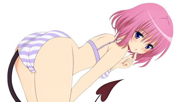 Anime picture 2000x1150 with toloveru toloveru darkness xebec momo velia deviluke single looking at viewer blush highres short hair light erotic wide image purple eyes pink hair ass underwear only transparent background girl underwear panties