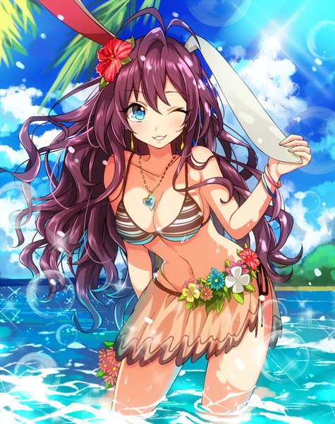 Anime picture 700x884 with idolmaster idolmaster cinderella girls ichinose shiki akishima kei single long hair tall image looking at viewer fringe breasts open mouth blue eyes light erotic smile hair between eyes brown hair large breasts standing holding animal ears