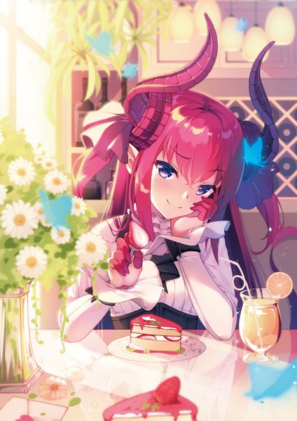 Anime-Bild 2480x3507 mit fate (series) fate/extra fate/extra ccc elizabeth bathory (fate) (all) elizabeth bathory (fate) natsu97 single long hair tall image looking at viewer blush fringe highres blue eyes smile hair between eyes holding payot pink hair indoors