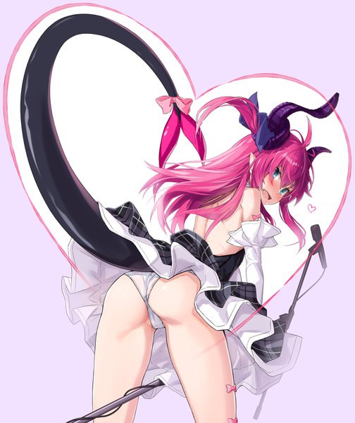 Anime picture 1343x1600 with fate (series) fate/extra fate/extra ccc elizabeth bathory (fate) (all) elizabeth bathory (fate) takanashi kei (hitsujikan) single long hair tall image looking at viewer blush fringe blue eyes light erotic simple background hair between eyes standing pink hair ahoge ass