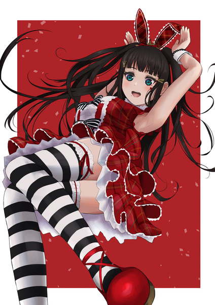 Anime picture 2894x4093 with love live! sunshine!! love live! school idol festival all stars sunrise (studio) love live! kurosawa dia yanase eiwa single long hair tall image looking at viewer blush fringe highres breasts open mouth light erotic black hair simple background smile large breasts