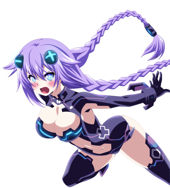 Anime picture 3168x3500 with choujigen game neptune purple heart jbeenz single long hair tall image blush highres breasts open mouth blue eyes light erotic large breasts absurdres purple hair braid (braids) twin braids coloring transparent background girl