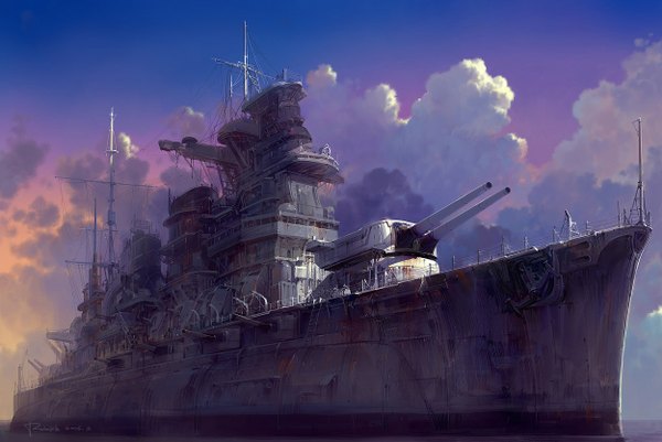 Anime picture 1250x836 with original paperblue signed cloud (clouds) wallpaper weapon watercraft ship