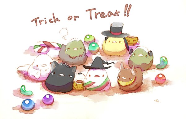 Anime picture 2000x1285 with original chai (artist) highres simple background white background halloween no people trick or treat hat food sweets witch hat candy top hat creature candy cane