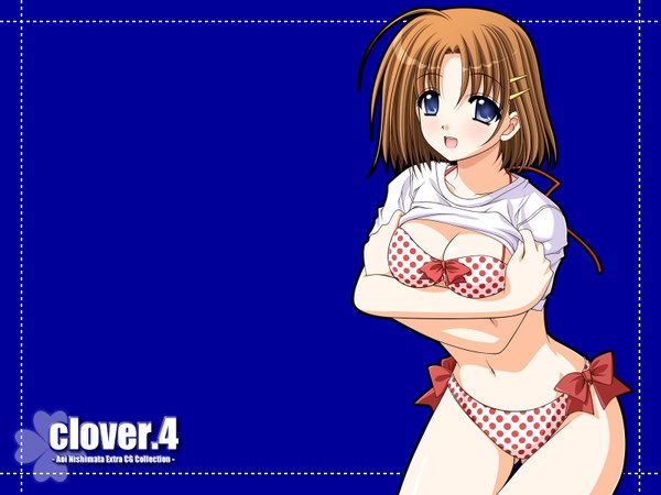 Anime picture 1600x1200 with nishimata aoi light erotic blue background clover (plant) tagme