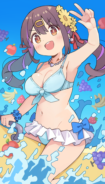 Anime picture 2500x4358 with onii-chan wa oshimai! studio bind oyama mihari nomio single long hair tall image blush fringe highres breasts open mouth light erotic hair between eyes brown hair large breasts twintails brown eyes :d hair flower