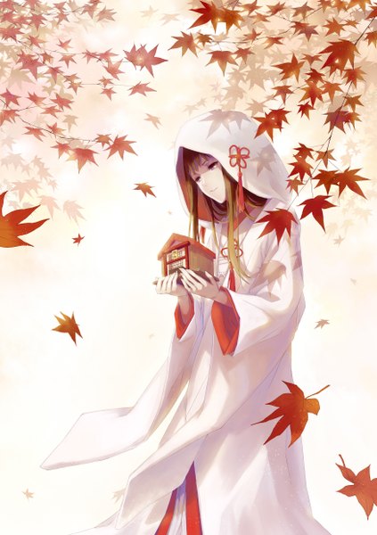 Anime picture 1748x2480 with noragami studio bones iki hiyori hangyifan97 single long hair tall image fringe highres smile brown hair purple eyes holding long sleeves traditional clothes head tilt japanese clothes wide sleeves girl kimono