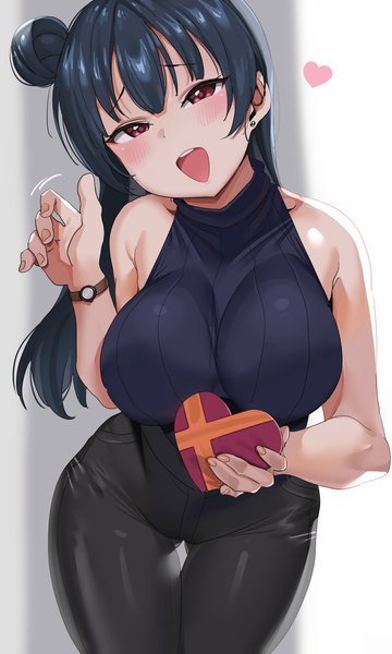 Anime picture 3000x5000 with love live! sunshine!! sunrise (studio) love live! tsushima yoshiko tem10 single long hair tall image looking at viewer blush fringe highres breasts open mouth light erotic black hair smile red eyes large breasts standing