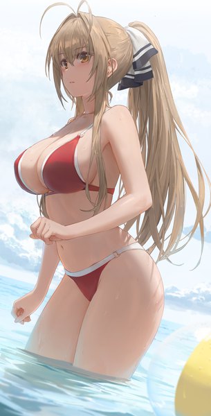 Anime picture 2724x5366 with amagi brilliant park kyoto animation sento isuzu free style (yohan1754) single long hair tall image blush fringe highres breasts light erotic hair between eyes brown hair large breasts standing brown eyes payot looking away sky