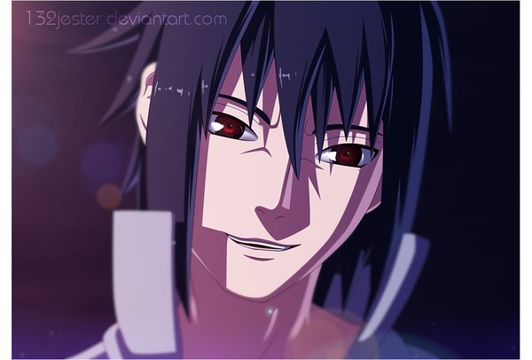 Anime picture 1100x746 with naruto studio pierrot naruto (series) uchiha sasuke 132jester single short hair open mouth black hair smile red eyes signed coloring portrait face framed sharingan boy