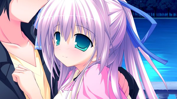 Anime picture 1280x720 with tiny dungeon (game) rosebleu note rumu long hair wide image green eyes game cg white hair girl