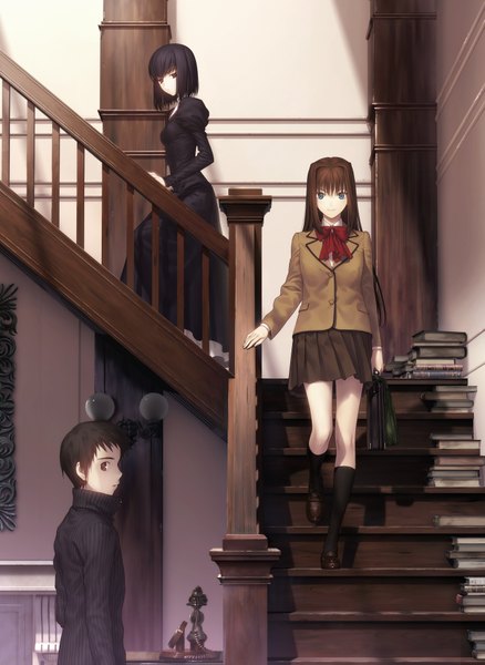 Anime picture 2939x4026 with mahou tsukai no yoru aozaki aoko kuonji alice shizuki soujuurou koyama hirokazu long hair tall image looking at viewer highres short hair blue eyes black hair brown hair multiple girls brown eyes girl dress skirt uniform school uniform