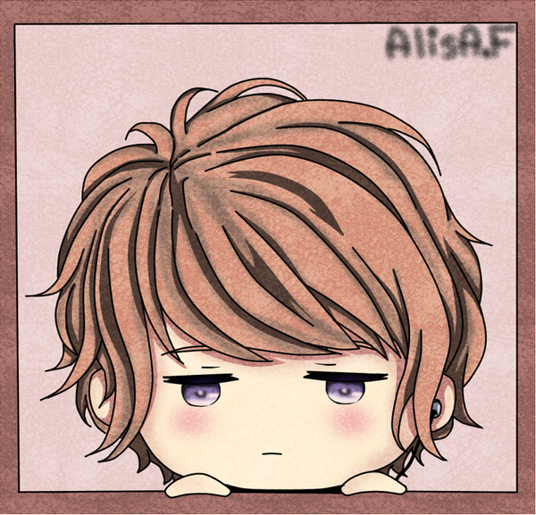 Anime picture 1000x963 with diabolik lovers idea factory sakamaki shuu alisa.f blush fringe short hair blue eyes simple background brown hair looking down chibi sad boy headphones hands