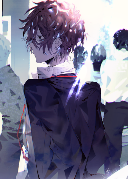 Anime picture 900x1256 with hypnosis mic kannonzaka doppo poni (rito) tall image fringe short hair hair between eyes brown hair looking away upper body outdoors profile from behind grey eyes solo focus boy shirt white shirt people