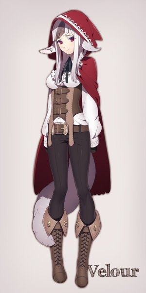 Anime picture 750x1500 with fire emblem fire emblem fates nintendo velour (fire emblem if) ni02 (asahi nini) single long hair tall image looking at viewer fringe breasts black hair red eyes standing animal ears white hair tail animal tail lacing wolf ears