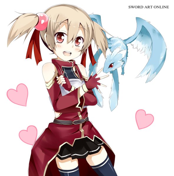 Anime picture 2411x2445 with sword art online a-1 pictures silica pina (sao) tazaki hayato tall image blush highres short hair open mouth simple background blonde hair red eyes white background twintails loli short twintails girl thighhighs dress