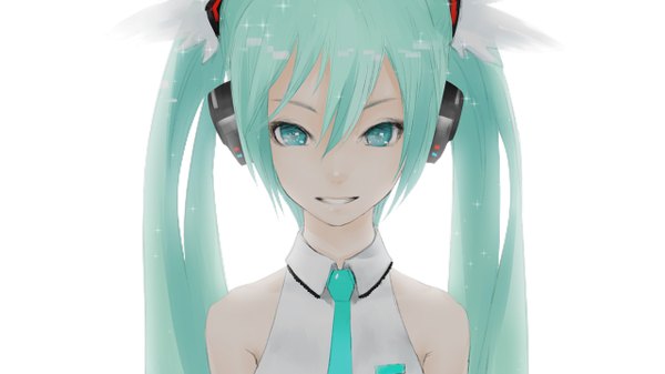 Anime picture 1280x720 with vocaloid last night good night (vocaloid) hatsune miku redjuice long hair blue eyes smile wide image twintails blue hair girl headphones