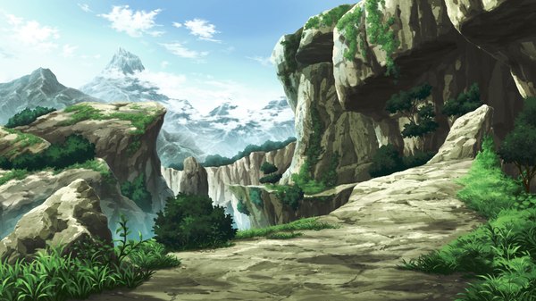 Anime picture 1280x720 with madou koukaku eushully wide image game cg sky cloud (clouds) mountain no people landscape plant (plants)