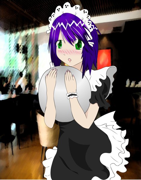 Anime picture 6600x8400 with professor layton katia anderson single tall image blush highres short hair green eyes absurdres purple hair maid girl dress headdress maid headdress short dress