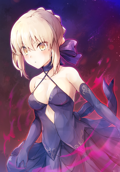 Anime picture 1480x2120 with fate (series) fate/stay night artoria pendragon (all) saber alter samoore single tall image looking at viewer blush fringe short hair breasts light erotic blonde hair hair between eyes standing bare shoulders yellow eyes payot looking away