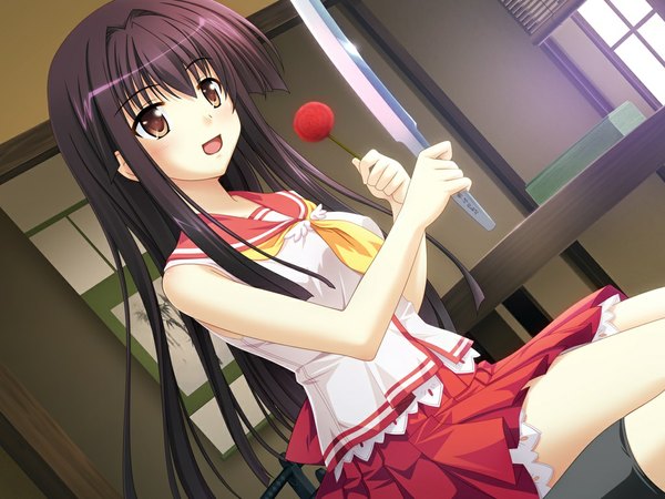 Anime picture 1024x768 with rpg gakuen black hair brown eyes game cg girl serafuku