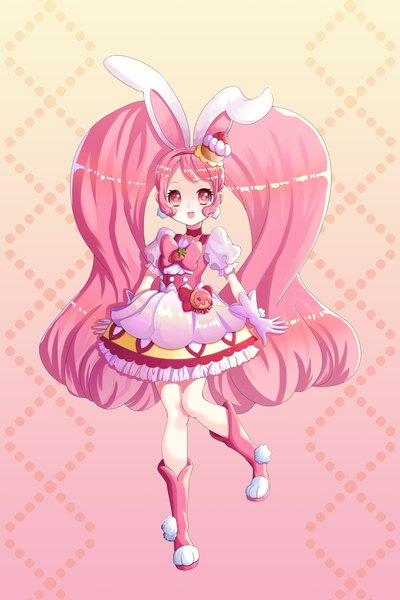 Anime picture 2904x4352 with precure kirakira precure a la mode toei animation usami ichika cure whip 4444noora single tall image looking at viewer blush fringe highres open mouth smile standing twintails animal ears pink hair full body very long hair