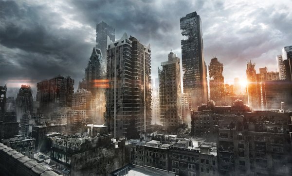 イラスト 1280x775 と オリジナル jonas de ro (jenovah-art) wide image 空 cloud (clouds) sunlight city cityscape ruins post-apocalyptic 建物 超高層ビル