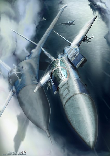 Anime picture 724x1024 with original amisu tall image sky cloud (clouds) flying weapon sea airplane jet f-15 su-27