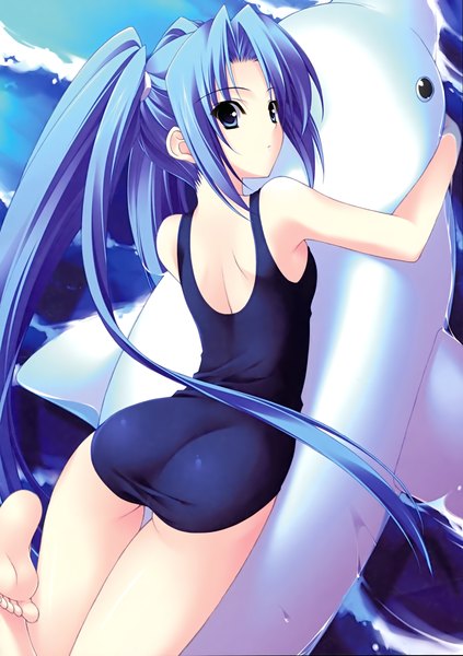 Anime picture 2114x3000 with r.g.b! shiki ai suzuhira hiro long hair tall image highres blue eyes light erotic twintails blue hair ass scan girl swimsuit one-piece swimsuit school swimsuit