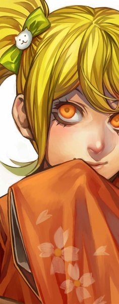 イラスト 400x1015 と ダンガンロンパ スーパーダンガンロンパ2 saionji hiyoko 色原みたび ソロ 長髪 長身像 金髪 looking away light smile orange eyes portrait 女の子 ちょう結び ヘア蝶結び