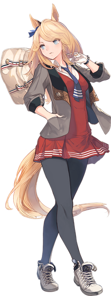 Anime picture 357x950 with umamusume gold city (umamusume) supertie single long hair tall image blue eyes blonde hair animal ears looking away full body tail animal tail open jacket official art transparent background hand in pocket horse ears horse tail girl