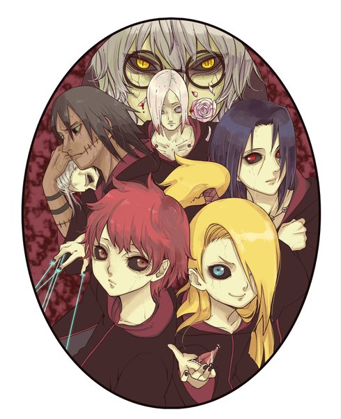 Anime picture 1500x1842 with naruto studio pierrot naruto (series) uchiha itachi deidara sasori hidan kakuzu nagato (naruto) yakushi kabuto kojiro long hair tall image looking at viewer fringe short hair blue eyes black hair blonde hair red eyes