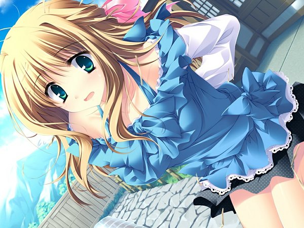 Anime picture 1024x768 with sakura bitmap (game) long hair blonde hair green eyes game cg girl