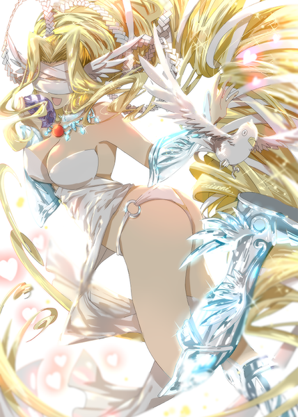 Anime picture 713x1000 with digimon venusmon winni single tall image breasts open mouth light erotic simple background blonde hair smile large breasts standing white background bare shoulders holding signed payot cleavage bent knee (knees)