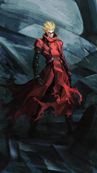 Anime picture 2268x4032 with trigun vash the stampede youtsuu single tall image highres short hair blonde hair green eyes boy earrings cloak sunglasses