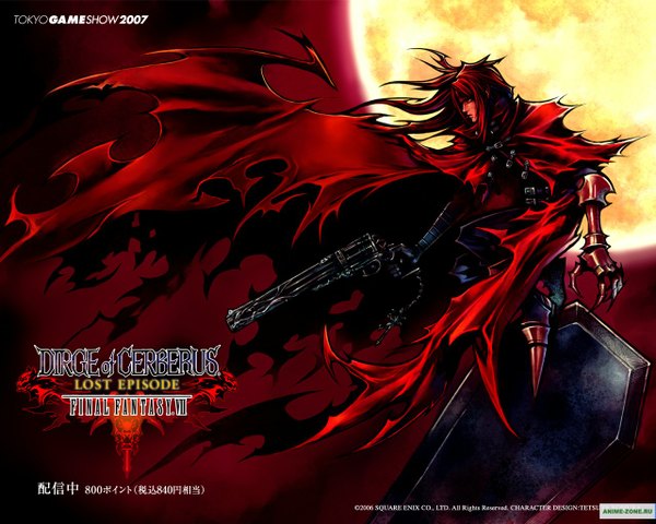 Anime picture 1280x1024 with dirge of cerberus final fantasy vii vincent valentine torn clothes weapon gun moon cloak