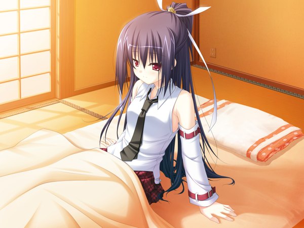 Anime picture 1600x1200 with deliverer! (game) long hair black hair red eyes game cg girl