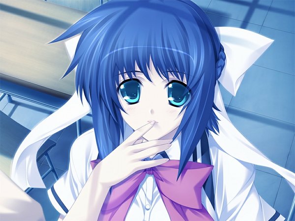 Anime picture 1024x768 with shiden enkan no kizuna (game) green eyes blue hair game cg girl