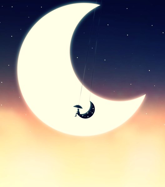 Anime picture 3557x4040 with harada miyuki single tall image highres standing holding absurdres sky profile gradient background crescent silhouette moon star (stars) umbrella moon (symbol) swing