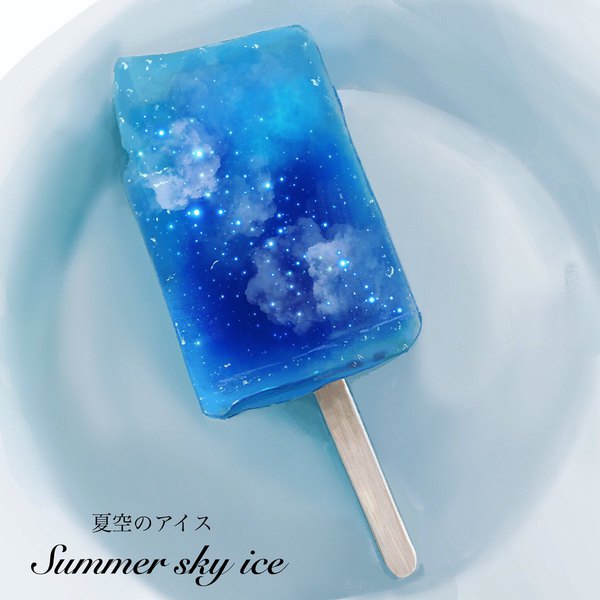 Аниме картинка 1200x1200 с оригинальное изображение yasuta kaii32i текст без людей английский текст звёздный принт сюрреалистичный небесный принт еда сладости мороженое эскимо