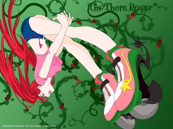 Anime picture 1600x1200 with air gear toei animation noyamano ringo long hair red hair girl shorts rose (roses)