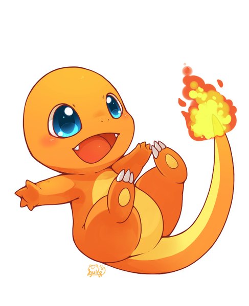 Anime picture 1217x1500 with pokemon nintendo charmander huiro single tall image blush blue eyes simple background white background signed full body spread arms no people gen 1 pokemon fire pokemon (creature)