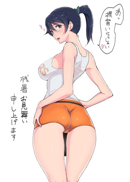 Anime picture 1280x1794 with kantai collection hooters houshou light aircraft carrier ao madoushi single tall image looking at viewer blush fringe short hair breasts open mouth blue eyes light erotic black hair simple background hair between eyes large breasts standing white background