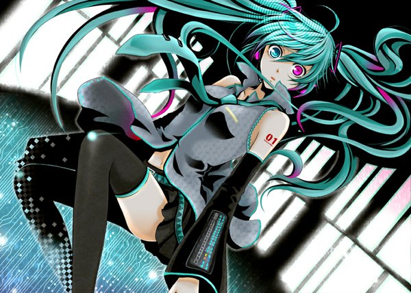 Anime picture 1079x771 with vocaloid hatsune miku wool heterochromia girl