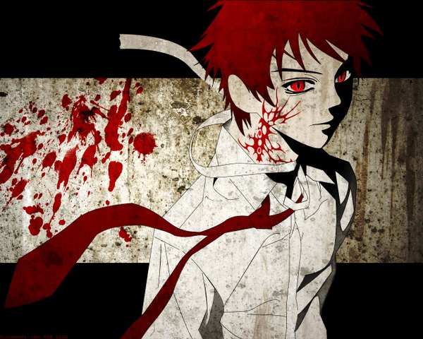 Anime picture 1280x1024 with rosario+vampire aono tsukune red eyes vampire blood