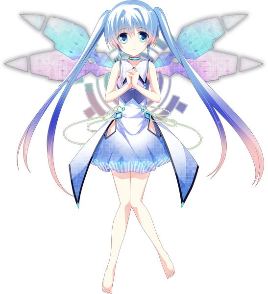 Anime picture 2619x2874 with cocoro@function! beru (cocoro@function) hinata momo single long hair tall image looking at viewer highres blue eyes twintails blue hair barefoot loli transparent background girl dress wings