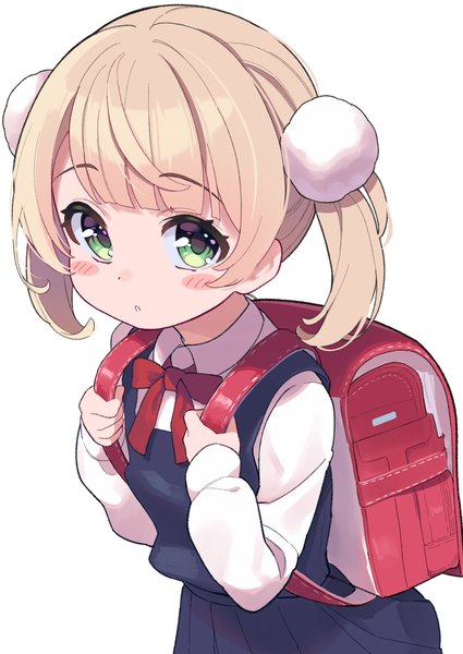 Anime picture 2508x3541 with virtual youtuber indie virtual youtuber shukusei!! loli-gami requiem shigure ui (vtuber) shigure ui (vtuber) (young) sutora binsuke single tall image looking at viewer highres short hair simple background blonde hair white background twintails green eyes short twintails blush stickers girl uniform