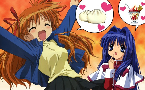 Anime picture 1920x1200 with kanon key (studio) minase nayuki sawatari makoto highres wide image girl food nikuman